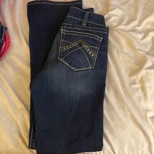 dark wash mid rise boot cut ariat jeans